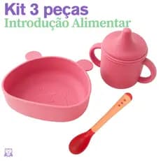 Kit Alimentação Bebê 3 em1 Tigela com Ventosa,Copo Silicone Antivazamento, Colher Termo Sensível