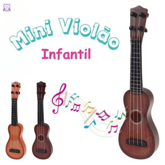Mini Violão Infantil de Brinquedo 38cm 4 Cordas Nylon Madeira Simulada  Educativo Musical