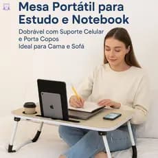 Mesa Portátil Dobrável para Notebook, Mesa de Cama Sofá com Porta Copos  Suporte para Celular Tablet