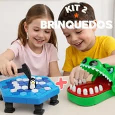 Kit Jogo Infantil Crocodilo Morde Dedo Dentista +Jogo Pinguim Numa Fria Quebra Gelo Jogo Mesa