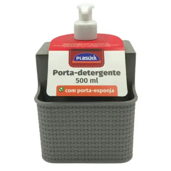 Porta Detergente Liquido Com Compartimento Para Esponja Cinza - 500ml