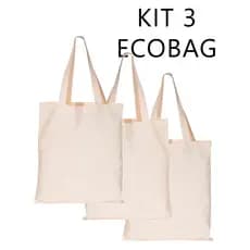 Kit 3 ECOBAGS 32x38cm GRANDE sacola ecológica  Lisa  - 100% algodão cru
