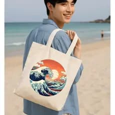 ECOBAG ESTAMPADA TEMA ONDA-100% algodão cru, 32X38, ALÇA REFORÇADA