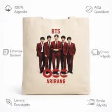 ECOBAG ESTAMPADA TEMA BTS GRUPO -100% algodão cru, 32X38, ALÇA REFORÇADA