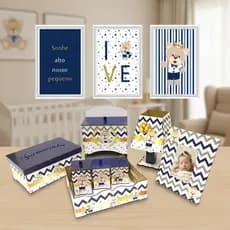 Kit Higiene De Bebe Personalizado Urso Príncipe Azul Organizador Decoração Trio De Quadros Menino