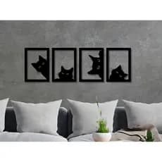 Kit 4 Quadro Decorativo Gatos Vazado Sala Quarto Aplique De Parede