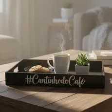 Cantinho Do Café Bandeja Decorativa Porta Copos Servir Madeira MDF Pintada Organização