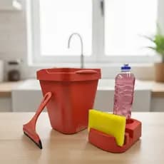 Kit Lixeira Com Porta Detergente Porta Esponja Rodinho Organizador de Pia