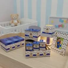 Kit Higiene Bebe Decoração MDF Organizador Quarto Menino Menina Urso Azul Maternidade