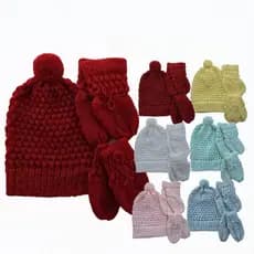 kit Gorro luva meia de bebê recém nascido trico