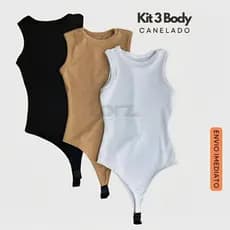 Kit 3 Body Feminino Blusa Feminina Elegante Moda Gringa Forrado Cavada Regatinha Alça Larga