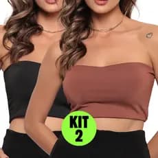 Kit 2 Cropped Feminino Moda Top Tube Suplex Faixa Tomara que Caia Básico Tubinho Sem Alças