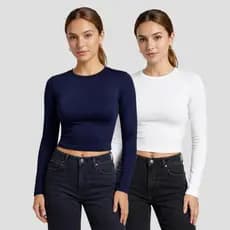 Kit 2 Blusa Feminino Manga Longa Baby Tee Versátil Casual Suplex Moderno Elegante