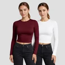 kIT 2 Blusa Manga Longa Baby Tee Confortável Suplex Leve Moderno Versátil Elegante