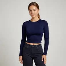 Blusa Feminino Manga Longa Baby Tee Tendência Confortável Casual Versátil Luxo Suplex