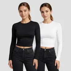 Kit 2 Blusa Manga Longa Baby Tee Elegante Confortável Moderno Suplex Ajuste Perfeito