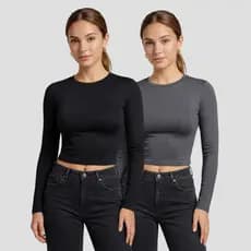 Kit 2 Blusa Manga Longa Baby Tee Caimento Perfeito Elegante Versátil Moderno Básico