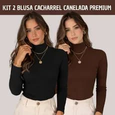 Kit 2 Blusa Feminina Cacharrel Gola Alta Manga Longa Básica Confortável Elegante Lisa