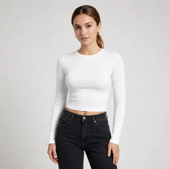 Blusa Feminino Manga Longa Baby Tee Moda Blogueira Casual Chique Caimento Perfeito