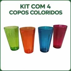 Kit com 4 Copos Americanos 500 Ml Colorido Ideal para o Dia a Dia Festas