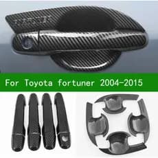 Acessório de fibra de carbono brilhante porta lateral do carro alça tigela capa guarnição para toyota fortuner 2005-2015 2012 2010 2008 2009 2014 2013