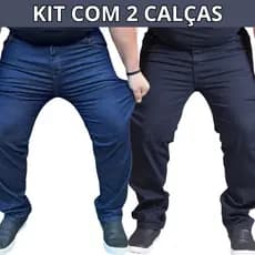 Kit 2 Calças Jeans Masculina Plus Size Azul e Preta Com Elastano Lycra Tamanho 50, 52, 54, 56 Direto da Fábrica