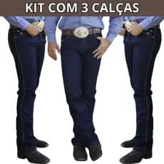 Kit 3 Calças Jeans Masculina Country Rodeio Reforçada Elastano Promoção Barata