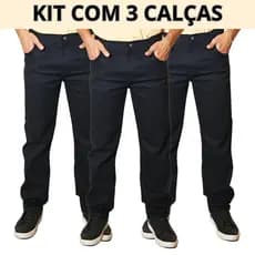 Kit 3 Calças Jeans Masculina Com Elastano Preta Reforçada Com Lycra Promocional