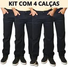 Kit 4 Calças Jeans Masculina Com Elastano Preta Reforçada Com Lycra Promocional