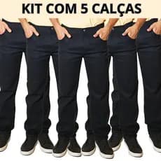 Kit 5 Calças Jeans Masculina Com Elastano Preta Reforçada Com Lycra Promocional