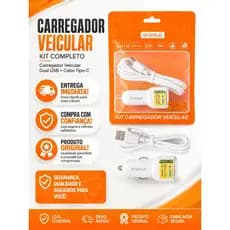 Carregador veicular tipo C kit completo cabo de 1 metro