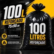 100un. Saco de Lixo Preto 100L Resistente Medida 75X90 Uso Residencial e Comercial Ótima Qualidade