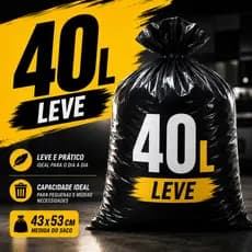 100un. Saco de Lixo Leve Preto 40L Tamanho 43X53 Rolo Para o Dia-a-Dia Ótima Qualidade