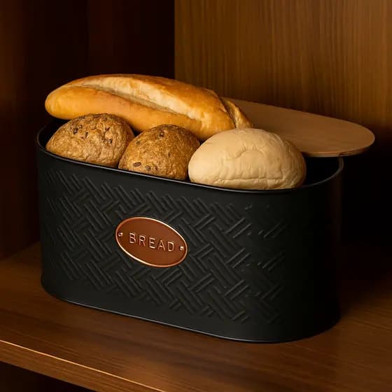 Porta Pão De Metal Com Tampa De Bambu Ideal Para Pão De Forma Panetone Bolo E Pães Artesanais