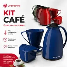 Garrafa Térmica de Café Chá Leite 0,650 Litros Unitermi Kit Cafe Prático 3 Peças 650ml Suporte Filtro Açucareiro Invicta