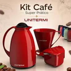 Kit Café Unitermi Garrafa Térmica Suporte para Filtro Açucareiro com Colher Cozinha Prático Completo