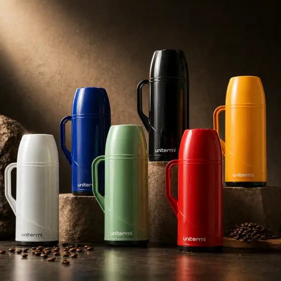 Garrafa Térmica Unitermi Roma 500ml Café Chá Água Leite Chimarrão Mesa Alça Tampa Copo Rolha Prática