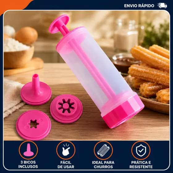 Máquina de Fazer Churros Manual Com 3 Bicos Fácil de Usar Delícias Caseiras com Facilidade e Diversão Modelador Recheado