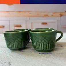 Jogo De Xicaras Chá Café Porcelana com Relevo 4 Peças Verde 130ml