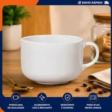Caneca Jumbo Porcelana Branca 450ml Xícara Bowl Sopa Caldos Café