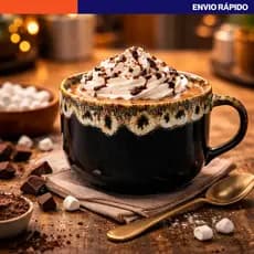 Caneca Jumbo Porcelana Preta com Borda Personalizada 500ml Xícara Bowl Sopa Caldos Café