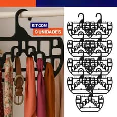 Kit 9 Unidades Cabide Pendura Tudo 10 Ganchos Cabides Plástico Preto Cabide para Cinto