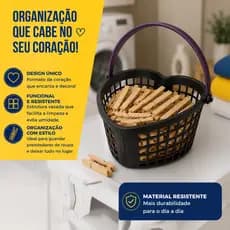 Cesto Organizador Para Prendedores De Roupa Formato Coração Com Alça