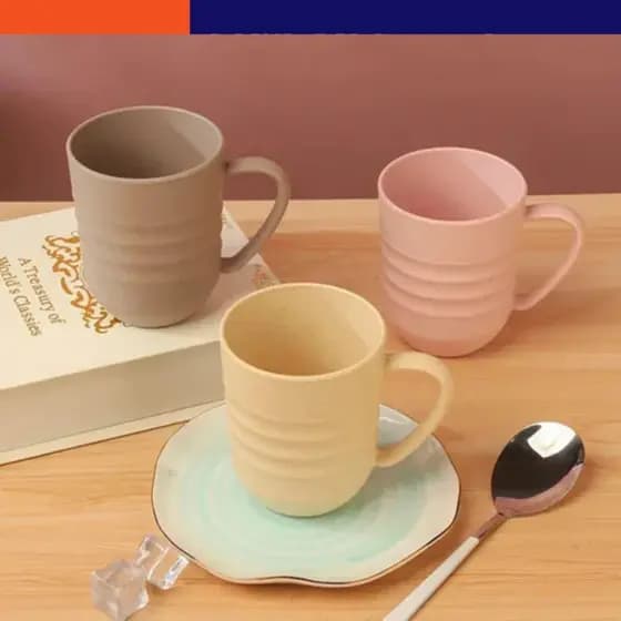 Kit Caneca de Bambu Sustentável Tons Pastéis 300ml Eco-Friendly Livre de BPA