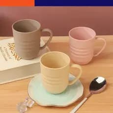 Kit Caneca de Bambu Sustentável Tons Pastéis 300ml Eco-Friendly Livre de BPA