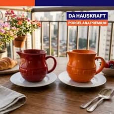 Leiteira Jarra Porcelana 290ml Le Chef Hauskraft Café Chá Vermelha Laranja