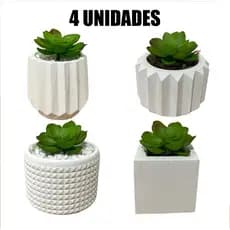 Kit 4 ou 2 Unidades Vaso decorativo de gesso texturizado para Suculentas, Cactus e Plantas