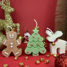 Kit Vela Decorativa Natalina 3 Unidades Aromática Enfeite Natal Desenho Biscoito Árvore e Rena