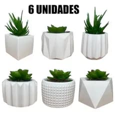 Kit 6 Unidades Vaso Decorativo de Gesso Texturizado para Suculentas, Cactus e Plantas