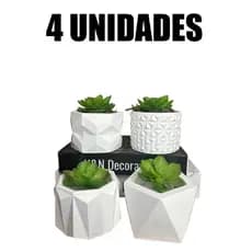 Kit 4 Unidades Vaso decorativo de gesso texturizado para Suculentas, Cactus e Plantas